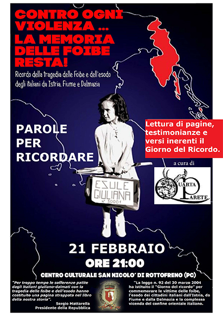 Giorno del Ricordo evento 21 febbraio a San Nicolo