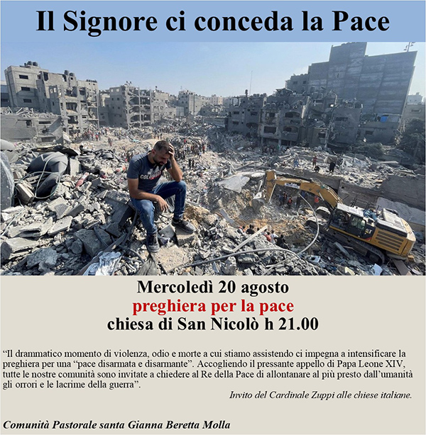 Il 20 agosto si prega per la pace nella chiesa di San Nicolò