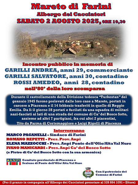 MARETO DI FARINI Sabato 2 luglio ore 1030
